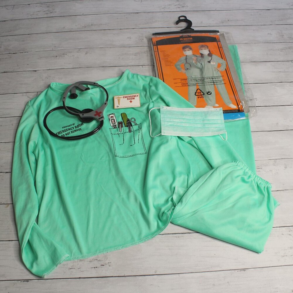 Cosplay ER Doctor Scrubs Halloween Costume Boy's Size L 10-12 Unisex Girl